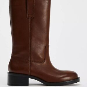 Cognac Wide Shaft Zara Leather boots